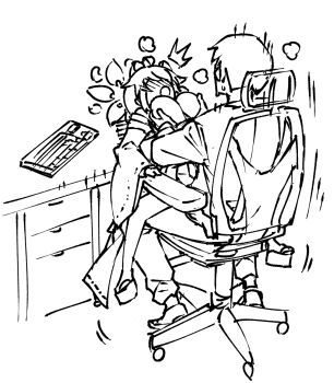 1boy 1girl blue_archive blush breasts clothed_sex desk grabbing_another's_breast groping halo height_difference hetero hitotose_rin huge_breasts kaede_(blue_archive) motion_lines nontraditional_miko office_chair okobo omake open_mouth platform_sandals sandals sensei_(blue_archive) sex sitting sketch spread_legs swivel_chair wide_sleeves