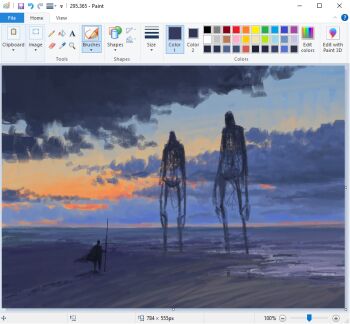 art_program_in_frame beach black_cloak cane christian_young cloak cloud cloudy_sky commentary creature dark_cloud faceless giant holding holding_cane horizon looking_at_another microsoft_paint_(medium) microsoft_paint_(software) mini_person ocean original outdoors painterly scenery screencap shore sky standing sunset surf wind wind_lift