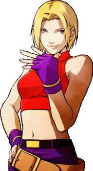 1girl blonde_hair blue_eyes blue_mary breasts female_focus medium_breasts pale_skin short_hair standing the_king_of_fighters
