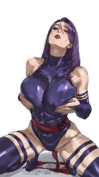 1girl absurdres breasts butterfly_cutout commentary halter_leotard halterneck highleg highleg_leotard highres large_breasts leotard marvel marvel_rivals psylocke purple_leotard sash solo superhero_costume taiyang_yu toned toned_female waist_sash x-men
