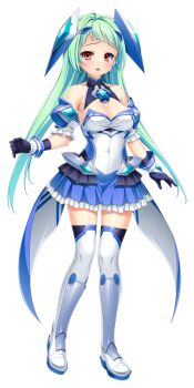 1girl aqua_hair bare_shoulders black_gloves blue_skirt blush boots breasts chest_jewel cleavage detached_sleeves exs-tia_aqua floating_headgear frilled_skirt frills full_body game_cg gloves green_hair headgear kamitsurugi_ouka kouyoku_senki_exs-tia_concert kunijima_chiaki large_breasts large_variant_set long_hair looking_at_viewer non-web_source official_art open_mouth orange_eyes pleated_skirt red_eyes skirt solo standing tachi-e thigh_boots thighhighs transparent_background variant_set zettai_ryouiki