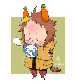 Rule 34 | 1girl, animal ears, biko pegasus (umamusume), brown coat, chibi, chibi only, closed eyes, closed mouth, coat, commentary request, cup, drinking, ear covers, full body, hair ornament, horse ears, horse girl, horse tail, mug, onikobe rin, pants, red pants, short bangs, short hair, solo, star (symbol), star hair ornament, tail, umamusume, watermark
