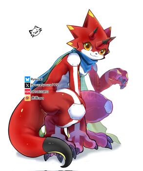 Rule 34 | betelgammamon, digimon, digimon (creature), dragon, highres, horns, simple background, solo, squatting, white background, yellow eyes, youzaiyouzai112