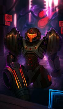 1girl absurdres arm_cannon armor assault_visor danderfull dark_suit_(metroid) helmet highres ing_(metroid) metroid metroid_prime_2:_echoes nintendo power_armor power_suit_(metroid) samus_aran science_fiction weapon