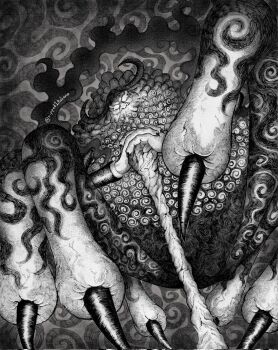 1boy arthropod_boy arthropod_limbs beard black_hat black_suit claws commentary curled_horns empty_eyes english_commentary facial_hair formal_clothes hagoromo hat highres holding holding_staff horns jaygarcia_saturn long_beard looking_at_viewer male_focus menacing monochrome mustache one_piece ripped1taliano shawl spider_boy staff suit thick_beard twitter_username ushi-oni_(youkai) very_long_beard