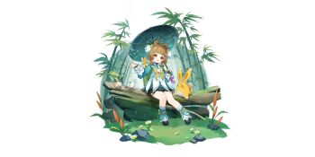 Rule 34 | 1girl, :d, bamboo, bird, black shoes, brown eyes, brown hair, flower, game cg, genshin impact, grass, green shirt, green umbrella, highres, holding, holding umbrella, long sleeves, looking at viewer, non-web source, official alternate costume, official art, open mouth, rock, shirt, shoes, short hair, simple background, sitting, smile, solo, transparent background, umbrella, white flower, yaoyao (genshin impact), yaoyao (rainlit bamboo reverie) (genshin impact), yuegui (genshin impact)