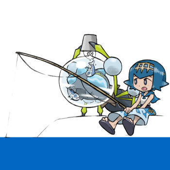 :o araquanid arms_up black_footwear blacknirrow blue_eyes blue_hair blue_pants bucket bug fish fishing fishing_rod flip-flops gen_7_pokemon holding holding_bucket holding_fishing_rod lana_(pokemon) nintendo no_sclera open_mouth pants pokemon pokemon_(creature) pokemon_sm sandals shirt short_hair simple_background sitting splashing white_background white_shirt wishiwashi wishiwashi_(solo)