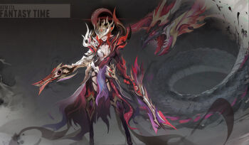1girl architecture asymmetrical_dual_wielding boots breasts cleavage contrapposto dual_wielding east_asian_architecture highres holding long_hair medium_breasts mobile_legends:_bang_bang pelvic_curtain pointy_ears red_eyes red_hair smjim1986 solo