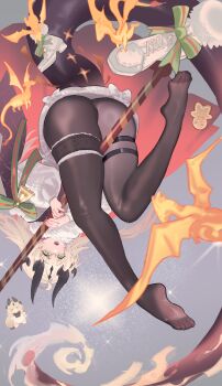 1girl absurdres arknights ass blonde_hair feet green_eyes highres long_hair looking_at_viewer nils open_mouth pantyhose reed_(arknights) shoes soles tail toes unworn_shoes