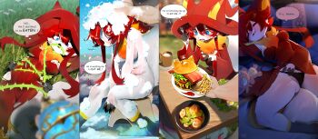 1boy 1girl 2024 absurdres artist_name bathing bed black_panties blue_eyes blush breasts bruise bruise_on_face cat cattiva claws closed_eyes convenient_censoring drooling english_text fox fox_girl furry furry_female happy head_out_of_frame highres injury katress nude on_bed on_grass on_ground outdoors pal_(creature) palworld panties pillow plant pov pussy red_hair scratches sitting sleeping smile soap soap_bubbles soap_censor speech_bubble spread_legs stuffed_toy thought_bubble torn_clothes torns trapped underwear vines washing_another washing_hair water white_fur wixen yuio58ok