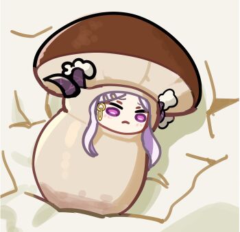 1girl :< absurdres blue_archive chibi chibi_only commentary_request demon_girl demon_horns hair_ornament highres hina_(blue_archive) horns jochal mushroom purple_eyes purple_horns solo