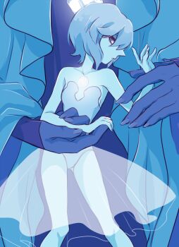 2girls ballerina ballet_dress blue_diamond_(steven_universe) blue_hair blue_leotard blue_pearl_(steven_universe) blue_skin chest_jewel colored_skin diamond_(species)_(steven_universe) fingernails gem_(steven_universe) giant giantess glowing glowing_gem highres inimoose leotard multiple_girls pearl_(species)_(steven_universe) pointy_nose see-through_clothes see-through_skirt short_hair size_difference skirt steven_universe