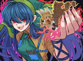 2girls blue_hair haniyasushin_keiki joutouguu_mayumi multiple_girls nails open_mouth red_eyes smile staygold tagme touhou