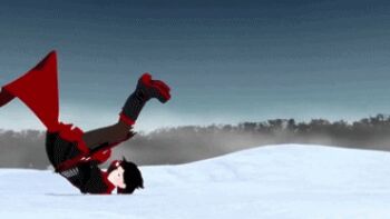 2girls 3d animated animated_gif black_hair boots hood lowres monty_oum multiple_girls ruby_rose rwby scythe side_ponytail skirt sword weapon weiss_schnee white_hair