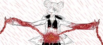 ashleyy69 blood blood_on_clothes blood_on_hands bra confession guro heart intestines looking_up mole mole_on_nose original partially_colored rain sad_smile scar scar_on_face sketch underwear vomit wet wet_hair