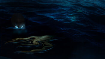 2others arrapso asphyxiation creature drowning empty_eyes floating_hair glowing glowing_eyes highres lake_of_voices margret_(lake_of_voices) multiple_others night non-web_source official_art ripples scenery submerged waves