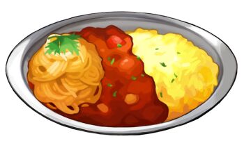 artist_request curry curry_rice food food_focus game_cg garnish herb nintendo no_humans noodles official_art pasta plate pokemon pokemon_swsh rice third-party_source transparent_background