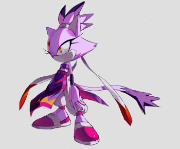 1girl animal_ears blaze_the_cat cat_ears cat_girl cat_tail forehead_jewel furry furry_female grey_background highres pink_shoes ponytail prototype_design shoes simple_background sonic_(series) tail wvcyclone yellow_eyes