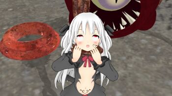 1girl 3d asphyxiation bad_end city defeat demon devil diamond_chan dungeon dying hanged legs loli mikumikudance monster neck_grab open_mouth pain ryona size_difference strangling tentacles torture unconscious white_hair