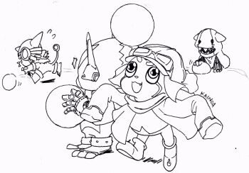 Rule 34 | appmon, digimon, dokamon, gatchmon, hackmon (appmon), highres, monochrome, offmon, tagme