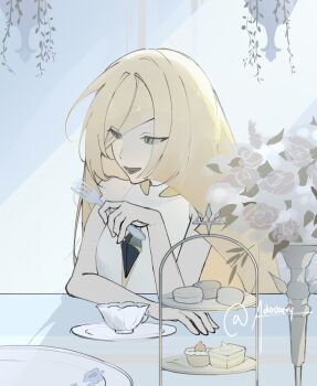 1girl blu_(adosbery) diamond_(shape) gem green_eyes green_gem hair_over_one_eye highres long_hair lusamine_(pokemon) mature_female nintendo pokemon pokemon_sun_and_moon solo very_long_hair