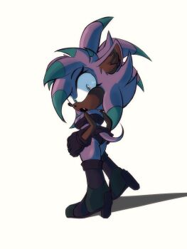 animal_ear_fluff bad_tag breasts colored_skin eyebrow_piercing face_piercing hedgehog hedgehog_girl highres hourglass kmax looking_at_viewer medium_breasts non-web_source original piercing sheila_the_hedgehog