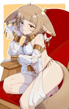 Rule 34 | 1girl, absurdres, animal ear fluff, animal ears, borrowed character, bracelet, brown eyes, chair, commentary, furry, furry female, highres, jajaa, jewelry, kokuya (kokuya28), large ears, original, tail, untranslatable commentary