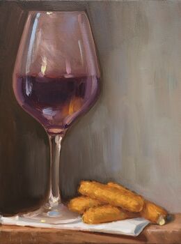 alcohol cup drink drinking_glass food food_focus highres mozzarella_stick no_humans noah_verrier original red_wine still_life wine wine_glass
