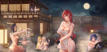 2boys 6+girls :d :q absurdres aged_up ahoge alternate_breast_size animal_ear_fluff animal_ears annotated arm_support armpits ass aunt_and_niece back bathing black_hair blonde_hair blue_eyes blue_hair blurry blurry_background blush breasts bridge cat_ears choko_(cup) cleavage cliff_grimoire closed_mouth collarbone commentary covering_privates cowboy_shot crossed_bangs cup dark-skinned_female dark_skin dog_ears drill_hair drill_sidelocks elf elinalise_dragonroad eris_greyrat eyebrows_hidden_by_hair eyepatch fence full_body full_moon ghislaine_dedoldia grabbing_another&#039;s_breast grabbing_from_behind grandmother_and_granddaughter grey_eyes grey_hair groin groping hair_between_eyes hair_intakes hand_up highres holding holding_cup huge_filesize incest lantern large_breasts leaning_on_object long_hair looking_at_another looking_at_viewer low_ponytail medium_breasts mirror moon multiple_boys multiple_girls mushoku_tensei naked_towel nanahoshi_shizuka navel night night_sky nose_blush nude nude_cover one_eye_closed onsen open_mouth outdoors outstretched_arm parted_bangs partially_submerged pointy_ears ponytail pursena_adoldia red_eyes red_hair rinia_dedoldia rock roxy_migurdia rudeus_greyrat same-sex_bathing shadow shared_bathing short_hair shower_(place) sidelocks sitting sky smile soaking_feet standing steam sylphiette_(mushoku_tensei) teeth thick_eyebrows tokkuri tongue tongue_out towel tray upper_body upper_teeth_only very_long_hair water wet wet_hair white_hair wooden_fence ygahh yuri