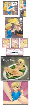 1boy 1girl absurdres anal anal_object_insertion bare_legs barefoot betrayal blonde_hair blue_eyes blush breasts cannibalism champion&#039;s_tunic_(zelda) clothed_male_nude_female completely_nude cooking cooking_pot death dinner empty_eyes feast feet fire food fork gokaivore green_eyes highres hungry imminent_vore knife licking_lips link long_hair murder musical_note nintendo nipples nude object_insertion panels pointy_ears princess princess_zelda pussy snuff soles speech_bubble the_legend_of_zelda the_legend_of_zelda:_breath_of_the_wild toes tongue tongue_out vegetable vore
