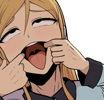 1girl ahegao blonde_hair commentary_request galois hair_between_eyes highres korean_commentary long_hair mouth_pull odyssey_(galois) open_mouth portrait raised_inner_eyebrows rolling_eyes seong_eun-ha sidelocks smile solo tongue tongue_out uvula