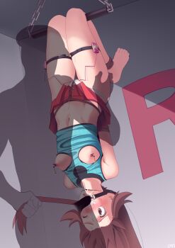 1boy 1girl absurdres arms_behind_back artist_name bad_id bad_pixiv_id bare_shoulders barefoot bdsm bell blue_shirt blush bondage bound bound_ankles bound_wrists breasts brown_eyes brown_hair cad_(caddo) clothed_sex clothes_lift constricted_pupils controller crotch_rope cum cum_in_mouth cum_on_body cum_on_clothes cum_on_lower_body dungeon dutch_angle ejaculation erection feet forced full_body gag gagged grabbing_another's_ass grabbing_another's_hair grey_background groping hand_up hetero highres holding_another's_hair invisible_man jingle_bell kaddo leaf_(pokemon) legs_together long_hair matching_hair/eyes midriff miniskirt navel nintendo nipple_bells nipple_clamps nipples nose_blush one_eye_closed orgasm panties penis pleated_skirt pokemon pokemon_frlg pussy_juice rape red_skirt remote_control remote_control_vibrator ring_gag rope scared sex_toy shirt shirt_lift signature silhouette skindentation skirt sleeveless sleeveless_shirt small_breasts suspension sweat team_rocket team_rocket_grunt tears thigh_gap thigh_strap toes tongue tongue_out torn_clothes torn_shirt underwear upside-down vibrator vibrator_cord vibrator_under_clothes wet wet_clothes wet_panties white_panties wince x-ray