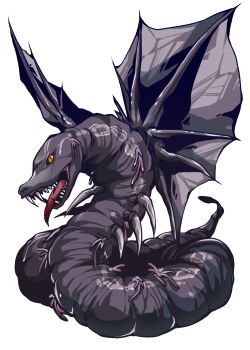 1other call_of_cthulhu commentary_request cthulhu_mythos hunting_horror monster no_humans orange_eyes sharp_teeth simple_background slit_pupils solo teeth the_dream-quest_of_unknown_kadath tmtkai tongue tongue_out white_background wings