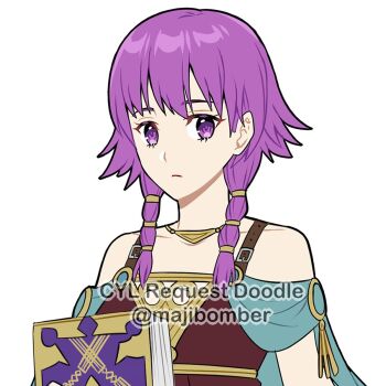 Rule 34 | 1girl, bare shoulders, blue cape, book, braid, brown dress, cape, closed mouth, commentary, dress, english commentary, english text, eyelashes, fire emblem, fire emblem: the sacred stones, highres, looking at viewer, lute (fire emblem), maji (majibomber), nintendo, purple eyes, purple hair, short hair, solo, twin braids, twitter username, upper body, white background
