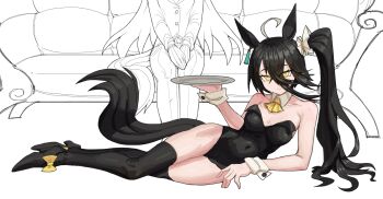 1girl black_leotard commentary_request highres leotard long_hair manhattan_cafe_(umamusume) solo strapless strapless_leotard umamusume user_hxua2284 very_long_hair