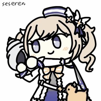 1girl animated animated_gif barbara_(genshin_impact) barbara_(summertime_sparkle)_(genshin_impact) genshin_impact listening lowres seseren shell