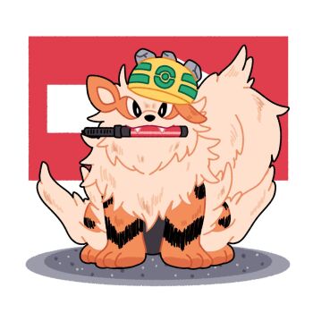 Rule 34 | animal focus, animal hands, arcanine, black eyes, bright pupils, closed mouth, dog, fangs, fluffy, full body, gen 1 pokemon, highres, looking at viewer, nintendo, no humans, nose poke000, orange fur, pokemon, pokemon (creature), rocky helmet (pokemon), simple background, sitting, solo, white background, white pupils, yellow fur