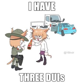 2girls :3 animal_ears animated arcueid_brunestud audible_music audible_speech beer_bottle blonde_hair bottle car car_crash cat_ears cat_tail character_name closed_mouth dj_smokey drunk english_audio english_text green_hat green_pants green_shirt hat holding holding_bottle holstered image_macro_(meme) impact_(font) long_sleeves looking_at_viewer melty_blood meme motor_vehicle mugshot multiple_girls neco-arc neco_spirit orange_hair orange_tail pants pickup_truck police police_uniform policewoman purple_skirt red_eyes saliva shirt short_hair simple_background skirt slit_pupils sound squeans sweater tagme tail truck tsukihime tsukihime_(remake) turtleneck turtleneck_sweater twitter_username video white_background white_sweater wide_brim yblndr