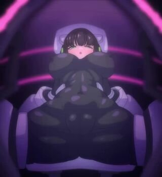 1girl animated assisted_masturbation black_bodysuit blush bodysuit breasts breath brown_hair clenched_teeth covered_erect_nipples covered_navel dildo female_ejaculation female_orgasm full-face_blush grabbing_another's_breast green_eyes groping head_back huge_breasts impossible_clothes kyoumachi_seika orgasm pussy pussy_juice restrained robot saver_(saver_2428) sex_toy skindentation solo squishsuccubus tagme teeth vaginal video voiceroid wavy_mouth