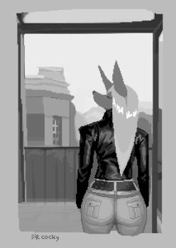 animal_ears animated animated_gif ass denim fox fox_ears from_behind from_side furry jacket jeans leather leather_jacket non-web_source original pants pixel_art simple_background wolf_ears wolf_girl