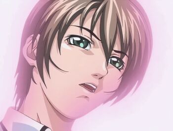 00s 2002 3girls animated animated_gif bible_black bible_black_gaiden bow bowtie breasts bright_background brown_hair colorful_background green_eyes green_hair morita_rie multiple_girls necktie open_mouth purple_eyes red_hair school_uniform shido_saki shirt shirts short_hair surprised tagme takashiro_hiroko twintails white_shirt