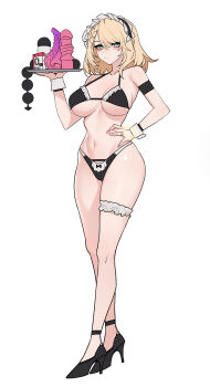 Rule 34 | 1girl, absurdres, bikini, black bikini, blonde hair, blue eyes, blush, braid, breasts, commentary request, condom, covenant halo (girls' frontline 2), crossed ankles, dildo, dogs (dlrkdejr26), frilled bikini, frilled thigh strap, frills, frown, g36 (girls' frontline), girls' frontline, girls' frontline 2: exilium, hand on own hip, high heels, highres, hip focus, jewelry, large breasts, legs, maid, maid bikini, maid headdress, medium hair, navel, ring, sex toy, single braid, standing, stomach, swimsuit, thigh strap, thighs, unconventional maid, wedding ring, wrist cuffs