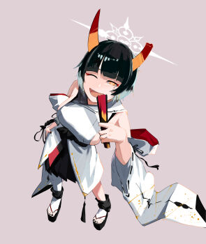 1girl absurdres blue_archive fan highres japanese_clothes kimono niya_(blue_archive) one-piece_swimsuit plentyofempty school_uniform sleeveless sleeveless_kimono solo swimsuit