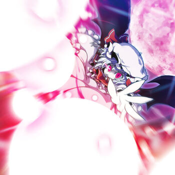 1girl akaneya ascot bow danmaku female_focus gradient_background hat hat_bow light_purple_hair lowres mob_cap red_eyes remilia_scarlet solo touhou