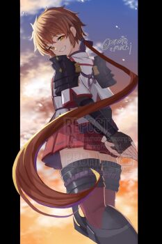 1girl brown_hair highres lora_(xenoblade) miniskirt skirt solo umotomochi xenoblade_chronicles_(series) xenoblade_chronicles_2 xenoblade_chronicles_2:_torna_-_the_golden_country