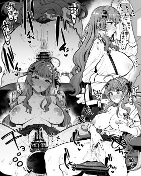 1girl absurdres ahoge anus aroused ass bar_censor blush breasts censored chair clothes_lift commentary_request commission covered_erect_nipples dildo dildo_riding drooling female_ejaculation female_masturbation female_orgasm female_pubic_hair fingering greyscale heart highres huge_breasts kuramochi_meruto kuramochi_meruto_(school_uniform) long_hair masturbation moaning moketa monochrome motion_lines multiple_views nijisanji nipple_stimulation nipple_tweak nipples nude object_insertion on_chair orgasm paid_reward_available pubic_hair pussy saliva sex_toy sitting skeb_commission skirt skirt_lift sound_effects spoken_heart suction_cup_dildo sweat tweaking_own_nipple vaginal vaginal_object_insertion very_sweaty virtual_youtuber