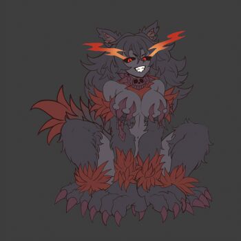 all_fours animal_ear_fluff animal_ears animal_hands animated animated_gif black_sclera breasts chain claws collar colored_sclera colored_skin dark_skin dog_claws dog_ears dog_paws dog_tail fire flaming_eyes grey_skin hellhound_(monster_girl_encyclopedia) highres medium_breasts monster_girl monster_girl_encyclopedia monster_girl_encyclopedia_ii orange_fire pasties red_eyes red_fire revealing_clothes simple_background skai_art skull_choker skull_collar slit_pupils spiked_collar spikes tail tail_wagging unfinished wolf_claws wolf_ears wolf_paws wolf_tail yellow_fire