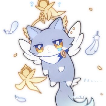 animal_ears animal_hands animalization artist_name blue_fur cat cat_ears cat_paws chinese_commentary commentary_request feathered_wings feathers full_body ganleneng halo holding honkai:_star_rail honkai_(series) neckerchief piercing sunday_(honkai:_star_rail) tail tearing_up wings yellow_eyes