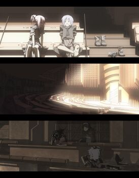 Rule 34 | 2boys, 4girls, arm support, bad id, bad pixiv id, barefoot, binoculars, cleaning, ghost, hat, hiding, light, multiple boys, multiple girls, pixiv fantasia, pixiv fantasia 1, school uniform, serafuku, sitting, tsukuba masahiro, viola (pixiv fantasia)