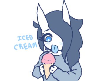 1girl ahegaokami black_hair blue_skin colored_skin english_text food holding holding_food holding_ice_cream holding_ice_cream_cone ice_cream ice_cream_cone licking solo spooky_(ahegaokami) tongue